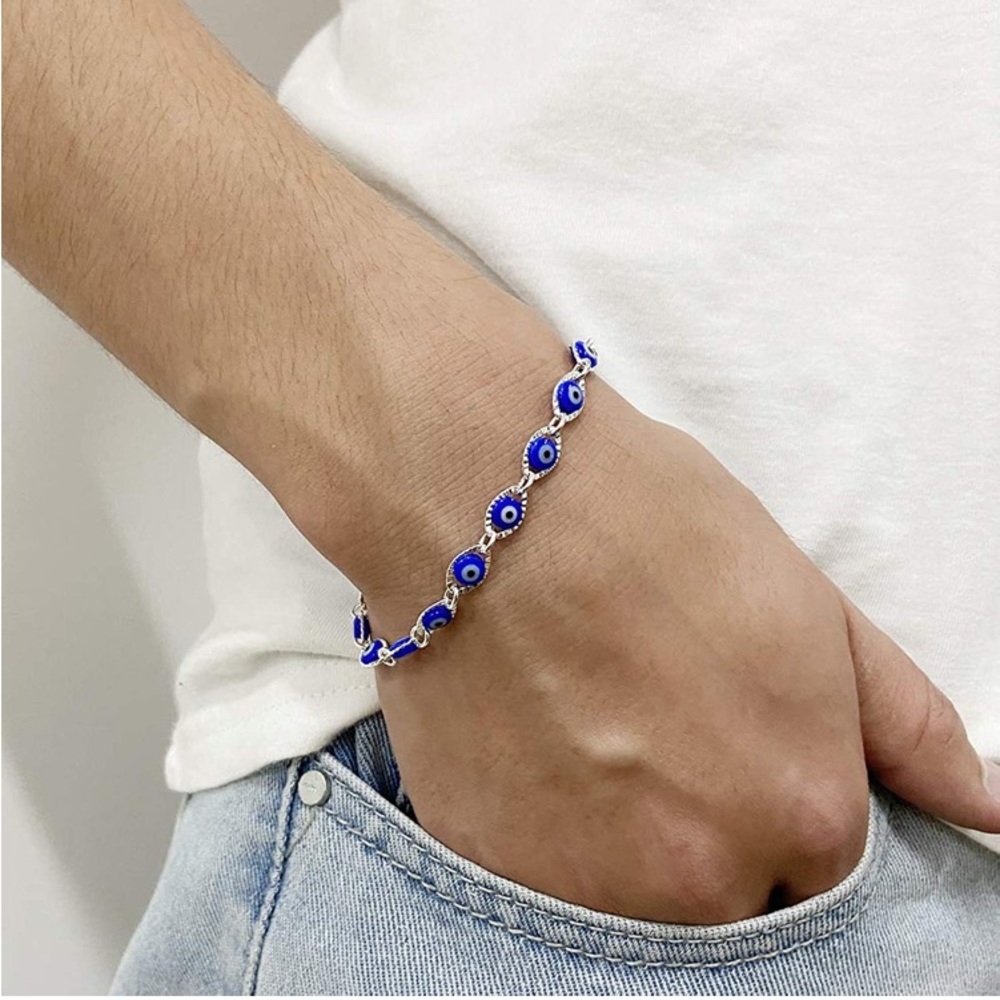 Silver Multi Evil Eye Pendant Bracelet